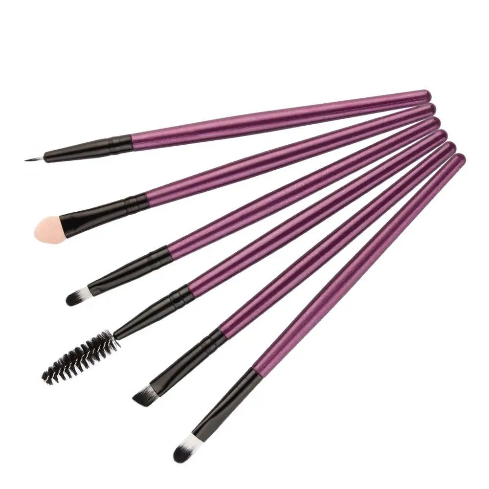 Purple 6 шт./компл. кисти для макияжа ручка плоская щетка комплект Для женщин леди смешивания подводка для глаз тени для бровей и ресниц макияжа Профессиональные инструменты - Handle Color: Purple