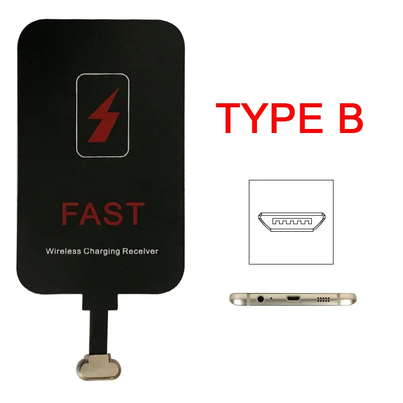 Type B Qi Быстрое беспроводное зарядное устройство приемник катушка Коврик Micro usb тип A B Тип C беспроводной зарядный адаптер коврик для iPhone 7 6 Plus 5 5S 5C - Цвет: Type B