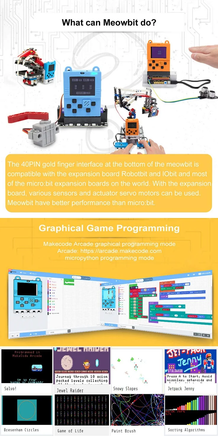 Kittenbot Meowbit Codable Console программируемые игровые консоли для microsoft Makecode Board с 1,8 дюймовым TFT экраном Программирование