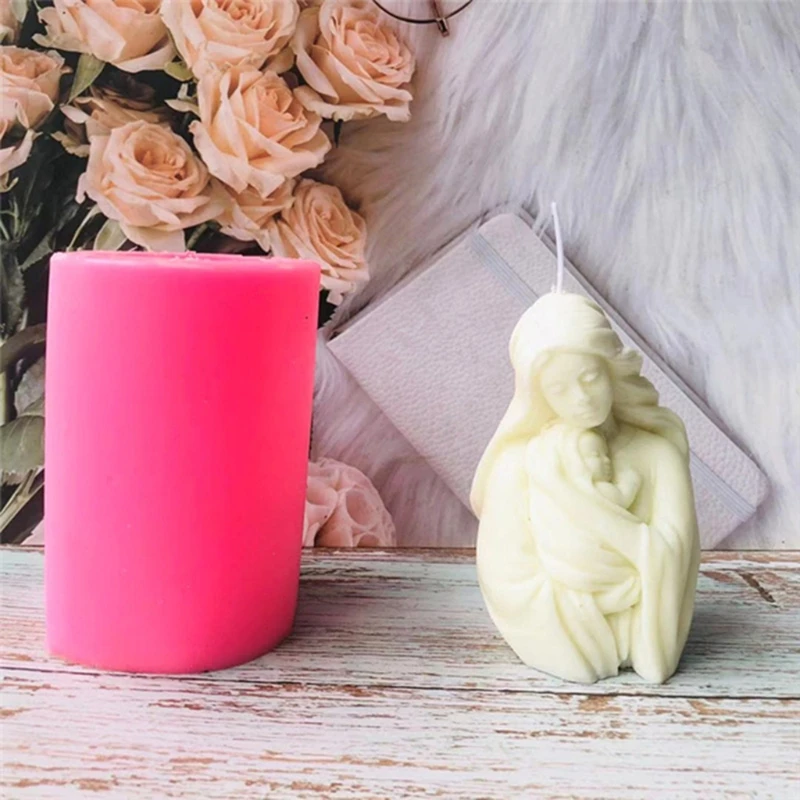 

T84B 3D Mother Child Portrait Candle Epoxy Resin Mold Aromatherapy Plaster Silicone Mould DIY Crafts Ornaments Casting Tool