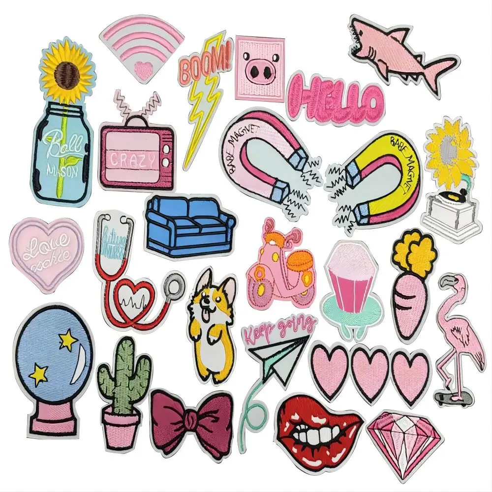 1 шт. Цветок Лук Пламя Птица Морковь Акула Бумажный самолет Кактус Диван Стереоскоп Любовь WiFi Алмазные нашивки Стикеры на одежду.