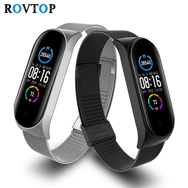 Ремешок Rovtop для Xiaomi Mi Band 3 4 5 6 металлический браслет из нержавеющей стали без