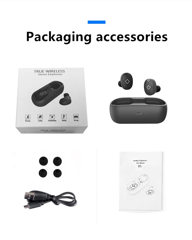 

HIFI Wireless TWS Bluetooth Headset Mini Compact 5.0 Long Battery Pick Up Pairing Noise Reduction Charging Compartment