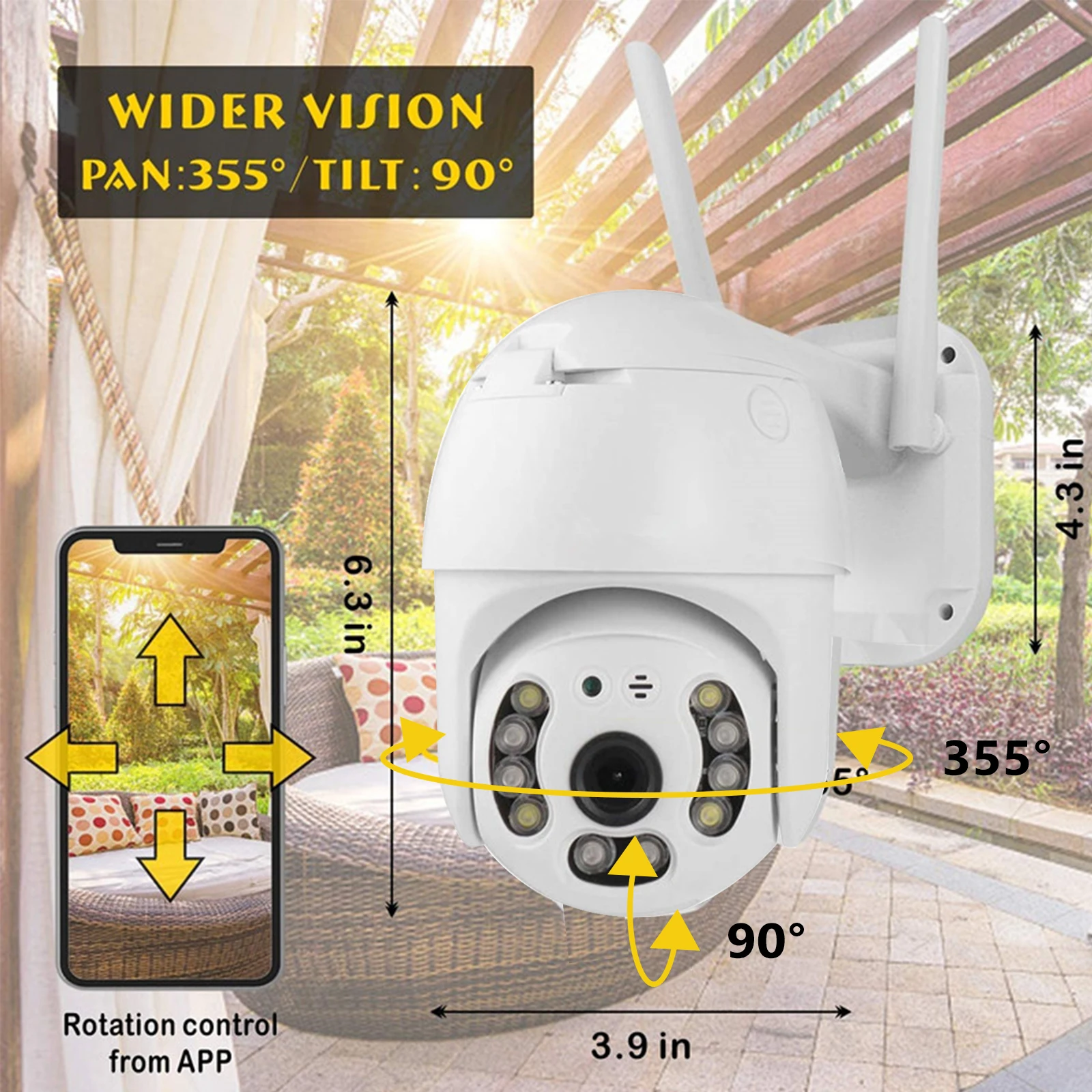

Outdoor Wireless WiFi Security Camera 360 View 1080P WiFi Home Surveillance Camera with Pan/Tilt,IP66 Weatherproof,Night Vision