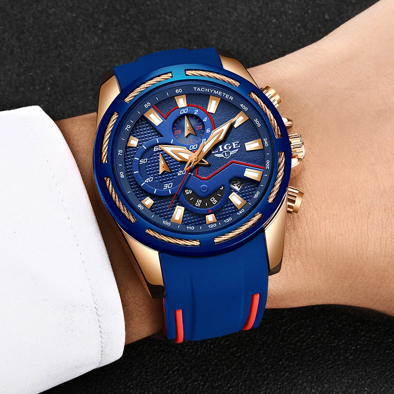 Часы наручные LIGE Мужские кварцевые модные брендовые Роскошные