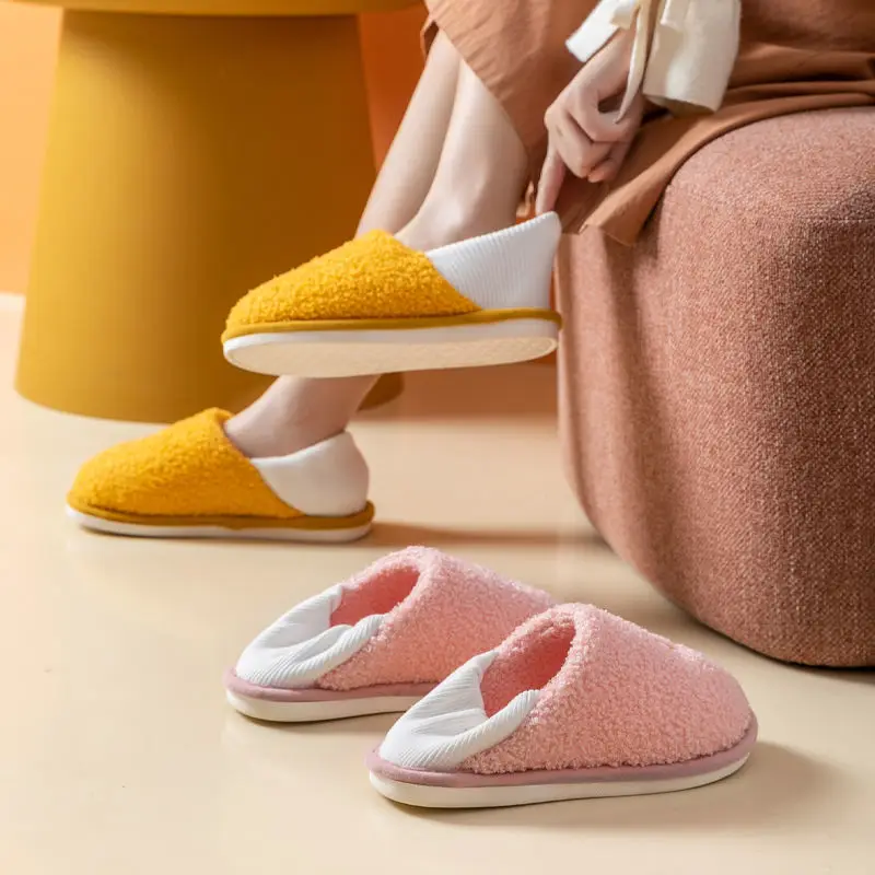 

Fashion Winter Slippers Women's Cotton Fur Ladies Cartoon Fluffy Warm Floor Home Indoor Soft Bottom Plush Thick Men Slides