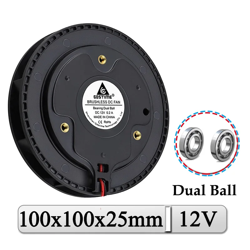 2 шт. Gdstime вентилятор постоянного тока 12 В 100 мм 100x100x25 мм новый центробежный Турбовентилятор 10 см 100 мм x 25 мм двойной шариковый вентилятор охлаждения