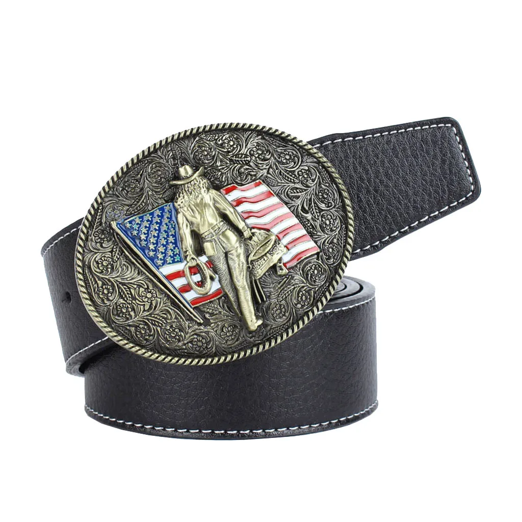 

Vintage Flag & Knight Rider Metal Belt Buckle Leather Strap