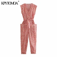 kpytomoa women 2021 chic fashion with belt printed jumpsuits vintage side pockets button up female playsuits mujer
