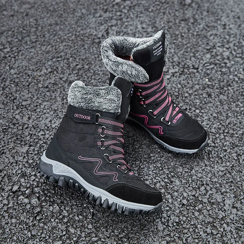 

2021 New Women Boots High Quality Leather Suede Winter Boots Women Keep Warm Lace-up Waterproof Snow Boots Botas mujer