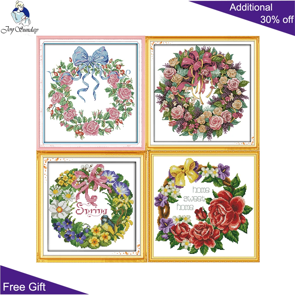 

Joy Sunday Rose Garland Sweet Home Ring Wreath H568 H694 H817 J333 14CT 11CT Flowers Home Embroidery DIY Decor Cross Stitch kits
