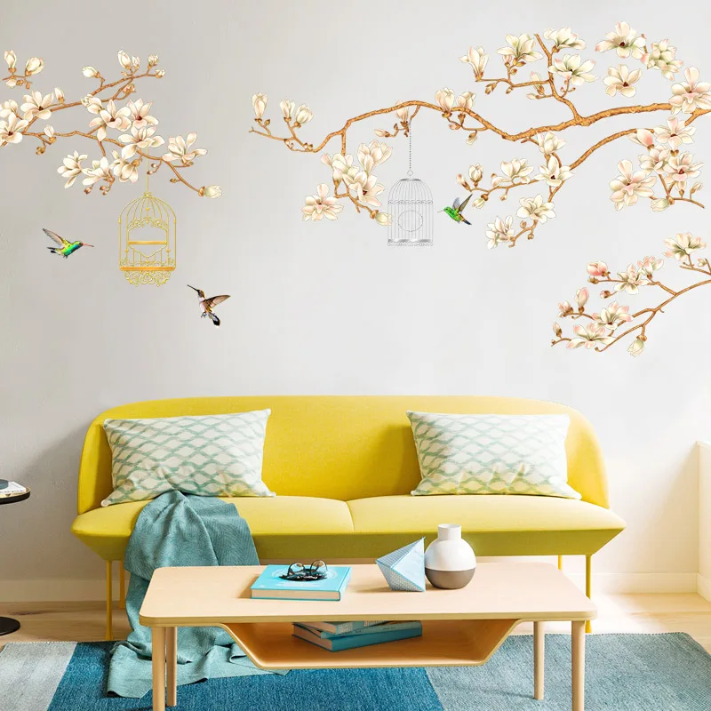 

Large Flower Tree Branch Wall Stickers Chinese Style Living Room TV Sofa Backdrop Bedroom Decor Aesthetic Wallpaper