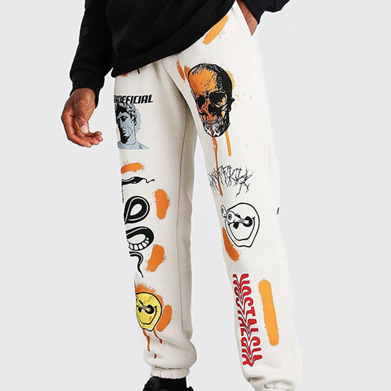 

Новинка 2021, свободные женские спортивные брюки с мультяшным принтом, модные женские брюки с завышенной талией и шнуровкой, повседневная мяг...