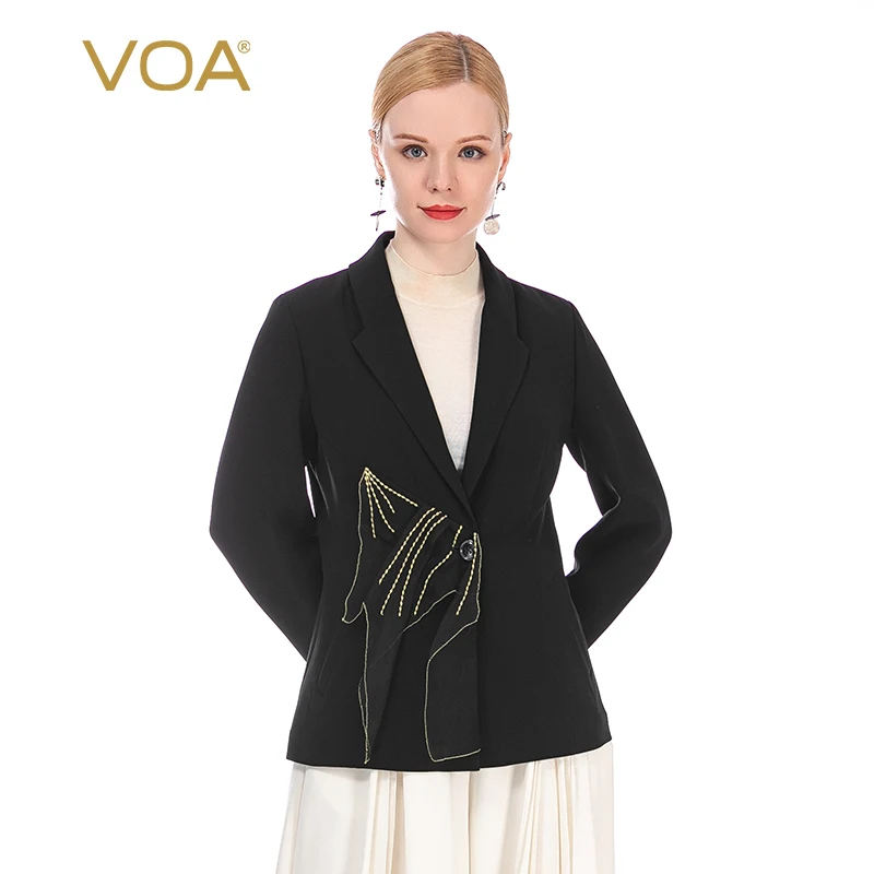 

Женский Шелковый костюм VOA 60 на момме с длинными рукавами и отворотом, сшитый на одной пуговице