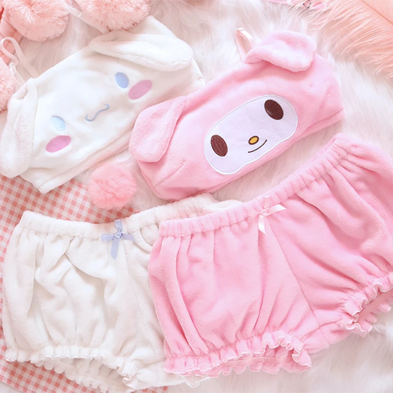 Conjunto de pijama Kawaii de peluche para ni&ntilde;as, ropa interior de terciopelo, pantalones cortos, ropa de dormir, Lolita-0