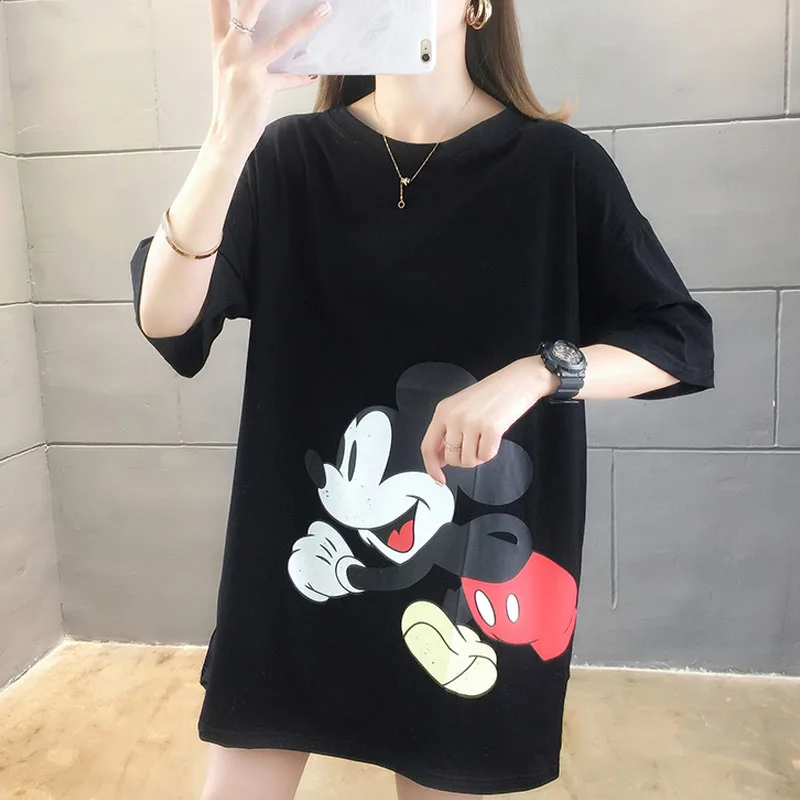 

Zaraing New Korean Style Trendy Loose Mid-length Plus Size Women's Pure Cotton Round Neck Short-sleeved Cartoon Printed T-shirt