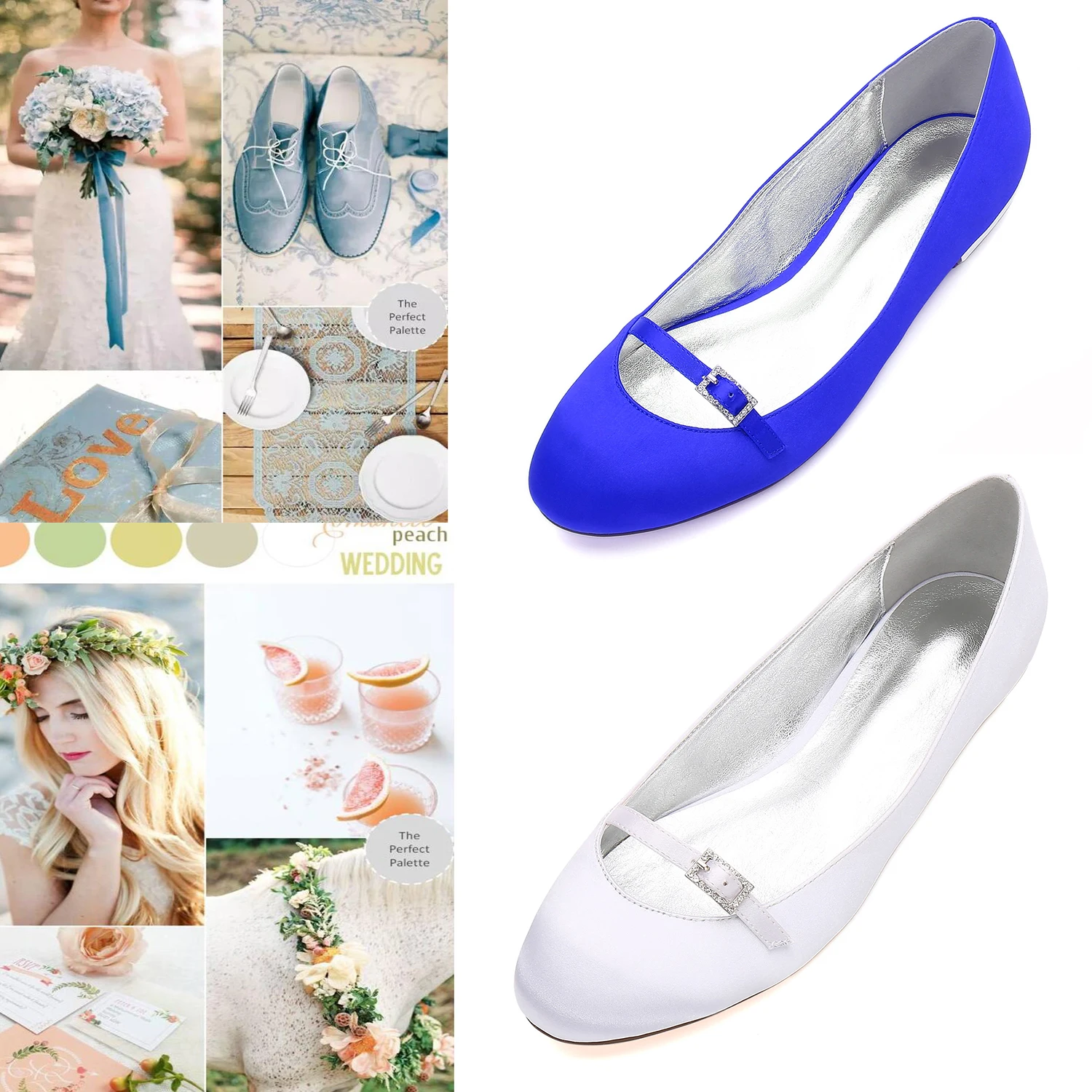 

2021 New Round Toe Wedding Flats For Bride Satin Slip On Daily Working Shoes Casual Party / Dressing Shoes