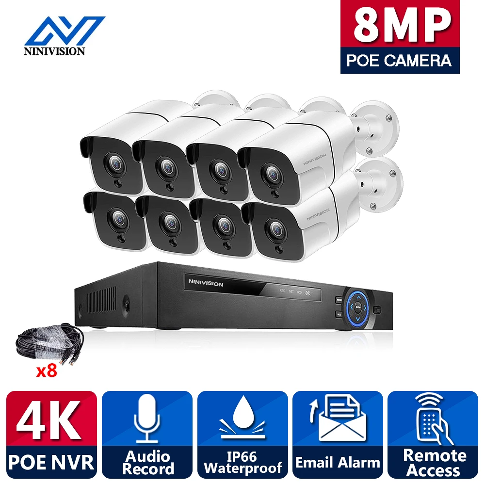 

8CH 4K Ultra HD POE Network Video Security System 8MP H.265+ NVR With 8pcs 8MP Weatherproof IP Camera CCTV Security Kit