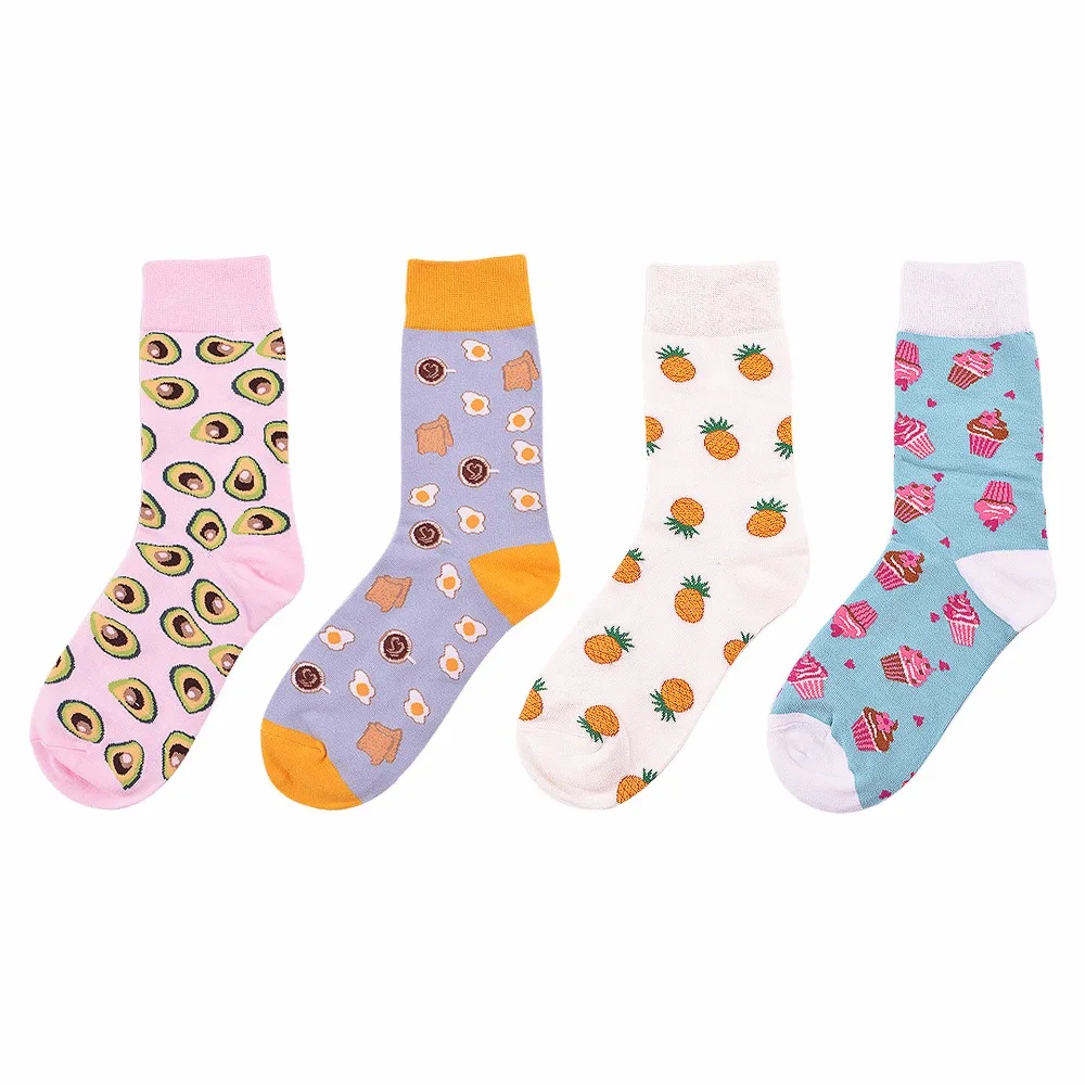 Носки для взрослых до середины голени с рисунком фруктов Арбузов бананов яиц