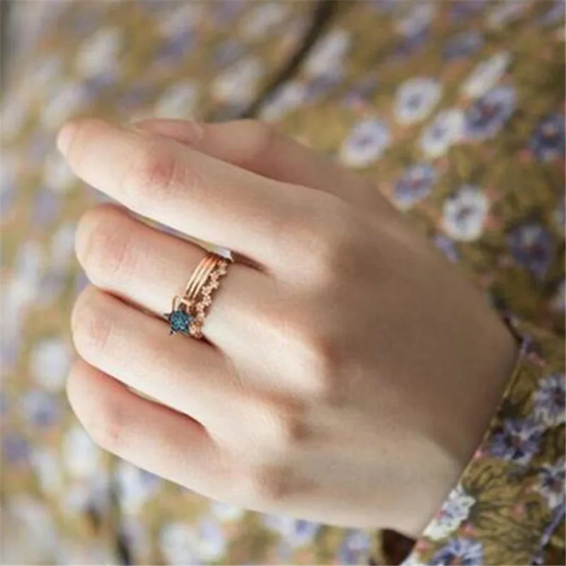 Creative Geometric Crystal Star Index Finger Ring Charm Lady Party Rose Gold Korean Style Female Jewelry | Украшения и аксессуары