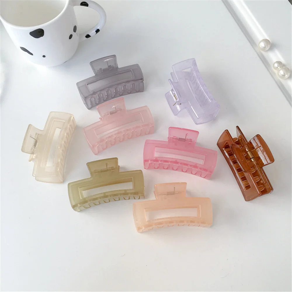 

Hot Selling Rectangle Hair Claws Solid Color Plastic Grab Clips For Women Korean Hair Accessories Buckle Bath Ponytail Holder