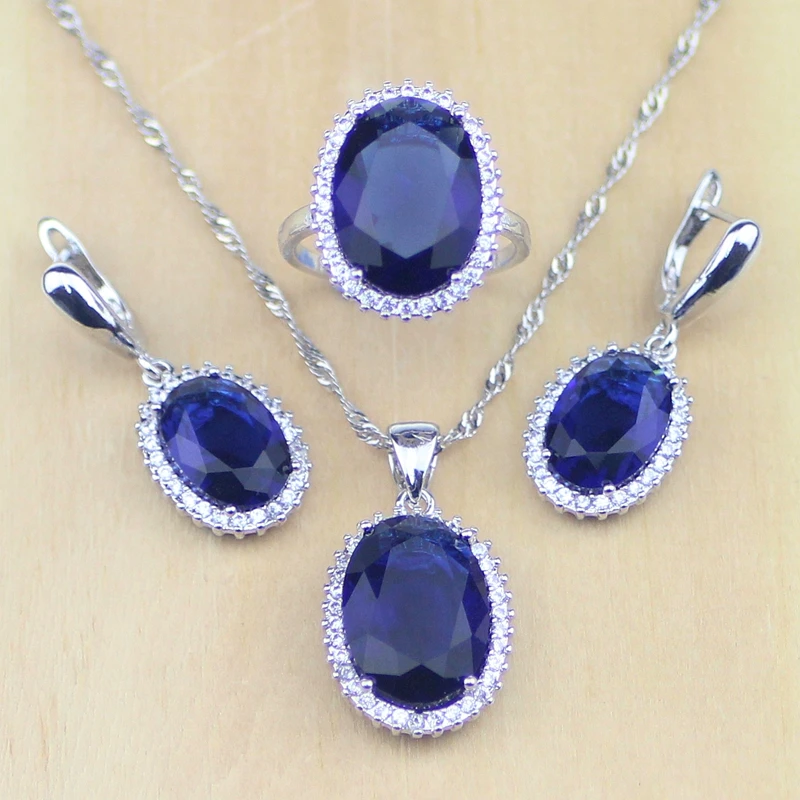 Ювелирные изделия из стерлингового серебра 925 пробы с синим фианитом Белый CZ