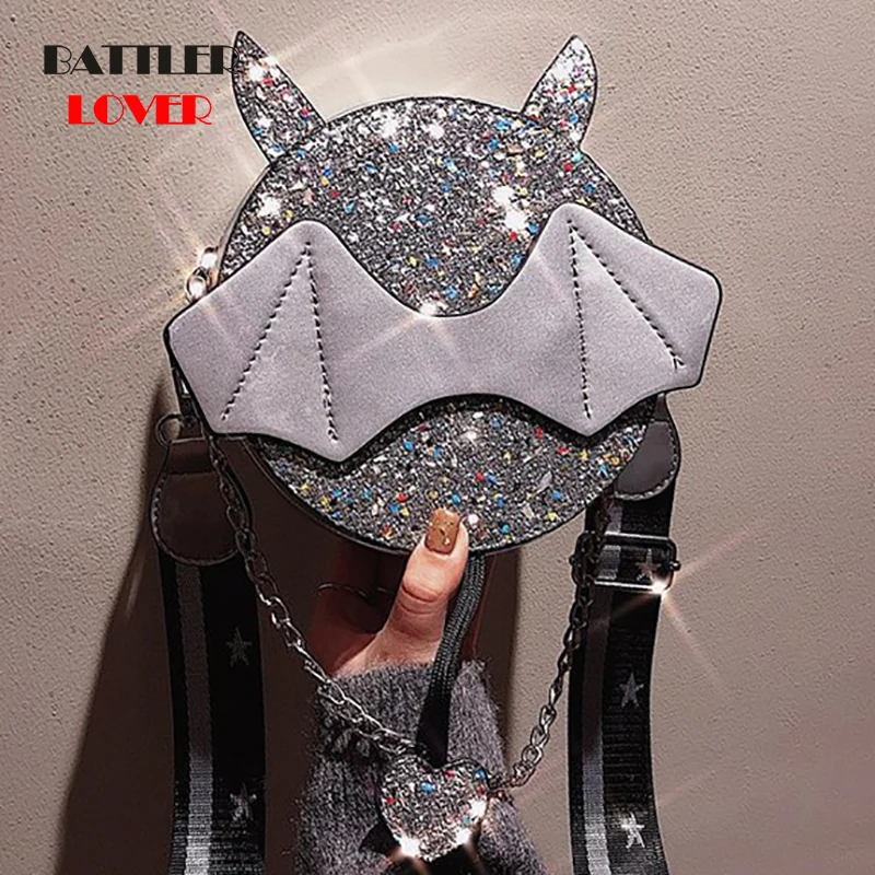 

Plush Little Monster Bat Animal Round Bag for Women 2021 Halloween Handbag Cute Lady Circle Purse Female Chain Shoulder Bags