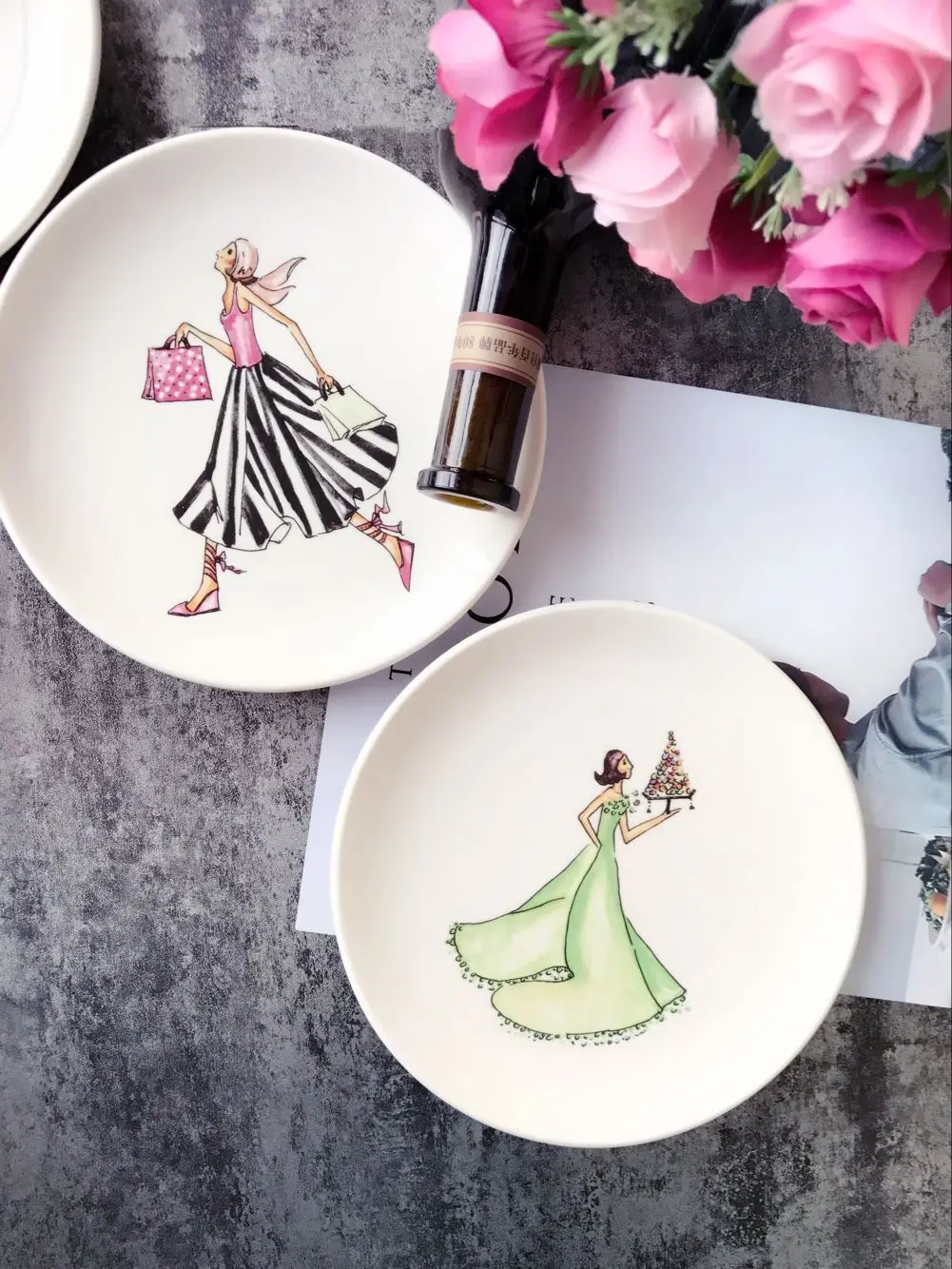 Bone China Европейская и американская современная простая стильная плоская тарелка