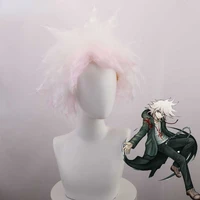 danganronpa dangan ronpa nagito komaeda cosplay wig short gradient white pink curly heat resistant synthetic hair wig