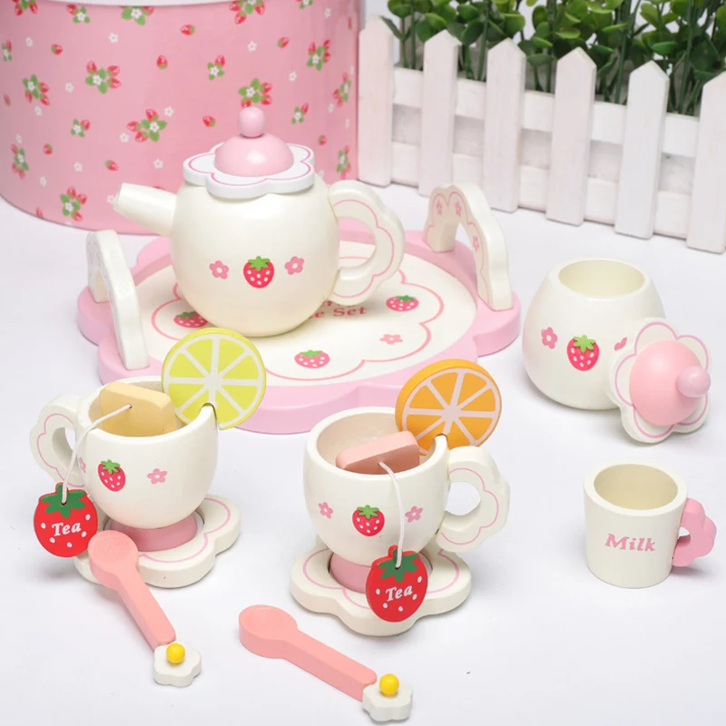 

Wooden Mini Tea Set Toy Cup Teapots Tray for Children Kids Kitchen Role Playing Game MJJ88