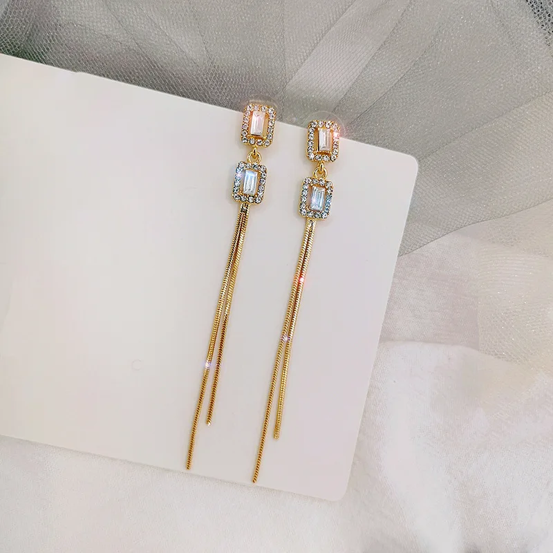 

Geometric tassel earrings Korea temperament net red long crystal earrings women