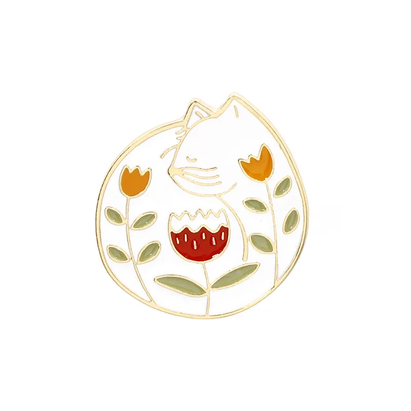 White ZRM мультфильм Черный Кот белый кот брошь цветок розы котенок булавка животное эмаль значок броши для друзей подарки - Окраска металла: White