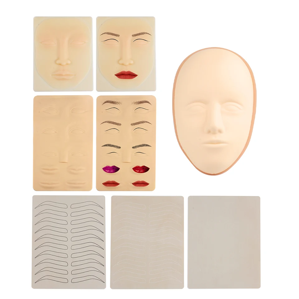 

1PC Tattoo Practice Silicone Skin Double Permanent Makeup Eyebrows Eyeliner Lip Training Mannequin Doll Face Head Makeup Tool