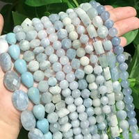 a natural blue aquamarines gems stone bead faceted smooth loose spacer beads for jewelry making diy handmade bracelet necklace