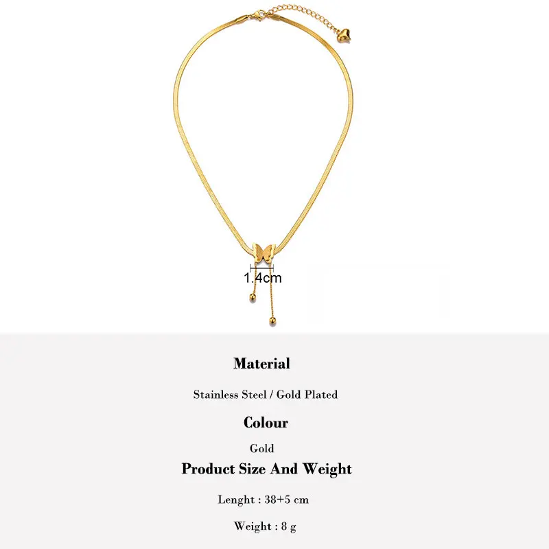 

Vintage Butterfly Necklace For Women Gold Stainless Steel Blade Snake Chains Aesthetic Charms Choker Women jewelry Gift To Mujer