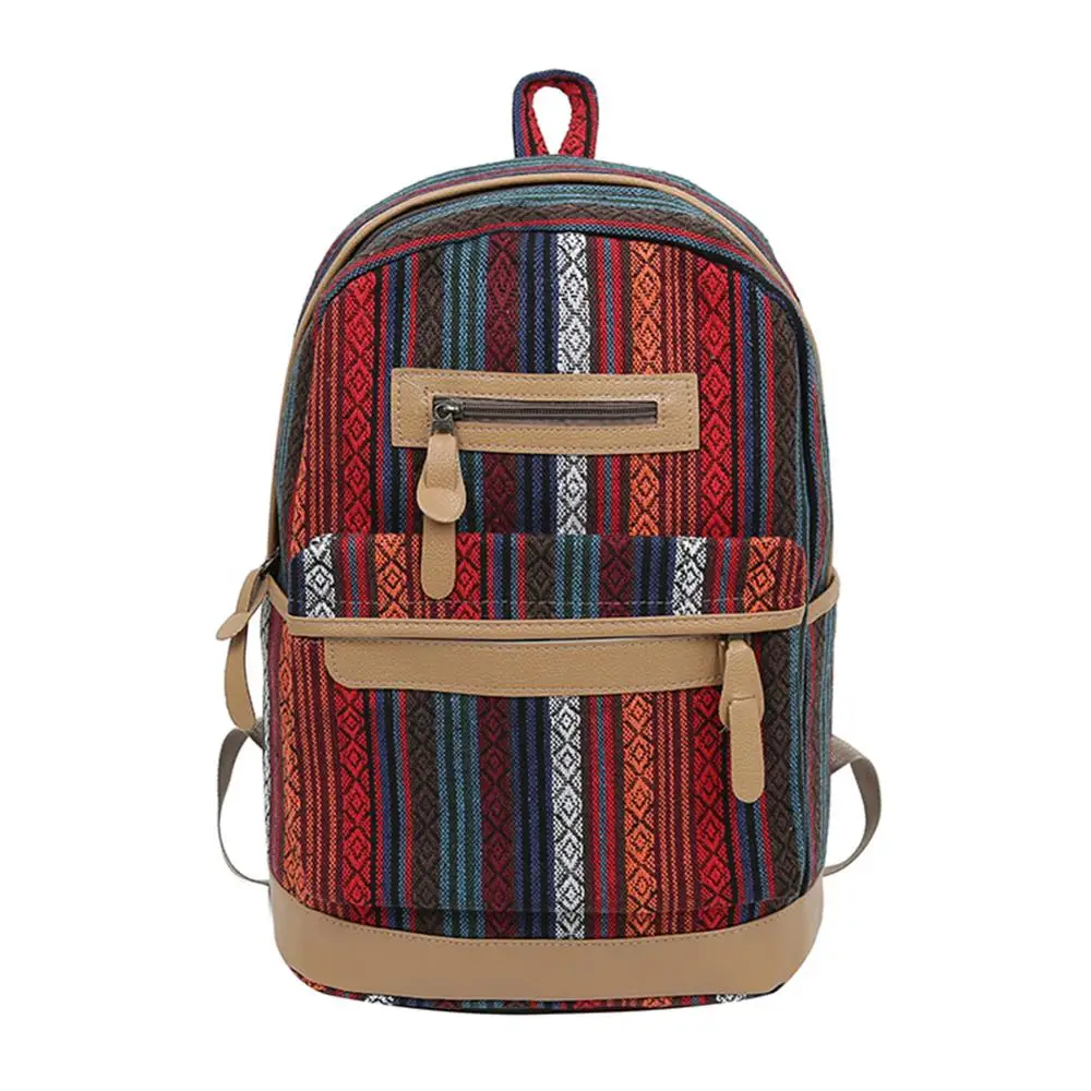 

Этнический холщовый рюкзак в стиле ретро с цветочным принтом, школьные ранцы для девочек-подростков, вместительные дорожные рюкзаки