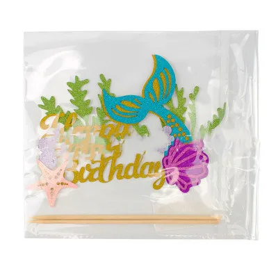 

HAPPY BIRTHDAY English Cake Inserts Decorative Inserts Starfish Mermaid Shape Cake Inserted Card 1Piece