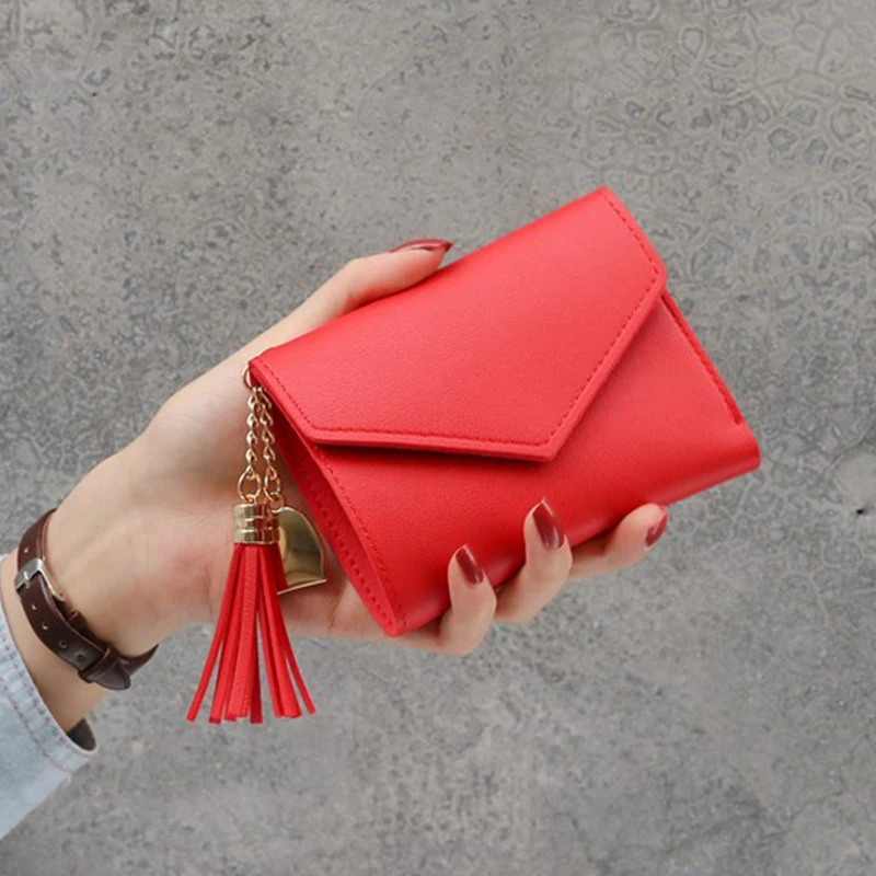 New-Red Новинка, маленький кошелек для денег, Женский Повседневный однотонный кошелек, Модный женский короткий Мини Универсальный корейский студенческий маленький кошелек - Цвет: New-Red