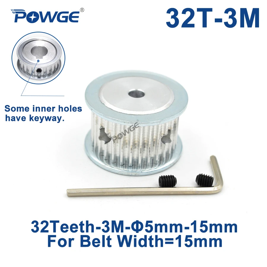 

POWGE 32 Teeth HTD 3M Timing Pulley Bore 5/6/8/10/12/14/15mm for Width 15mm 3M Synchronous Belts HTD3M Belt pulley 32T 32Teeth