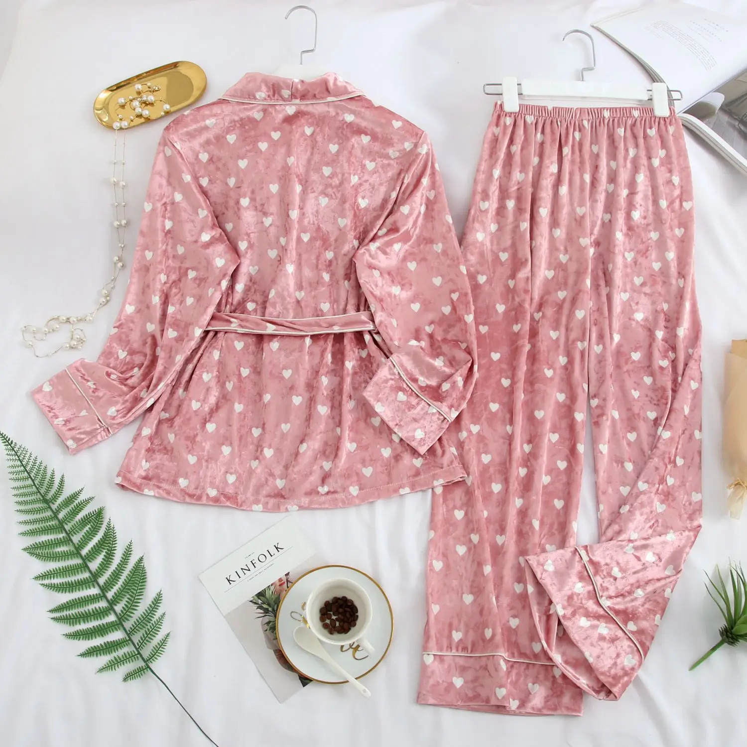 MECHCITIZ осень-зима теплый пижамный комплект Для женщин детский Золотая Бархатная