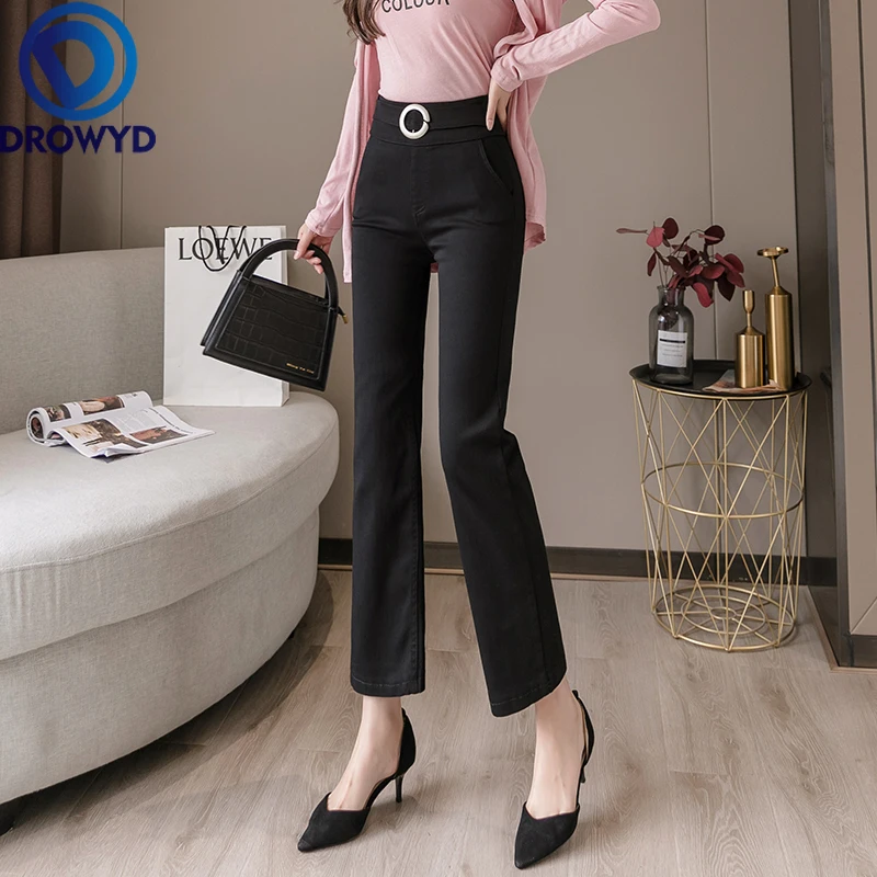 

Black Stretch Straight Pants for Women Fashion Office Work Elegant Trousers Summer Casual Slim Thin Korean Ankle-Length Pants