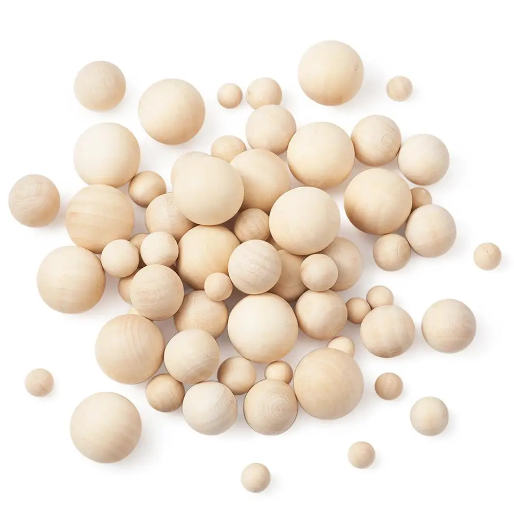 

90pcs/set Wood Beads, Round, Undrilled/No Hole Beads, AntiqueWhite, 10~25mm