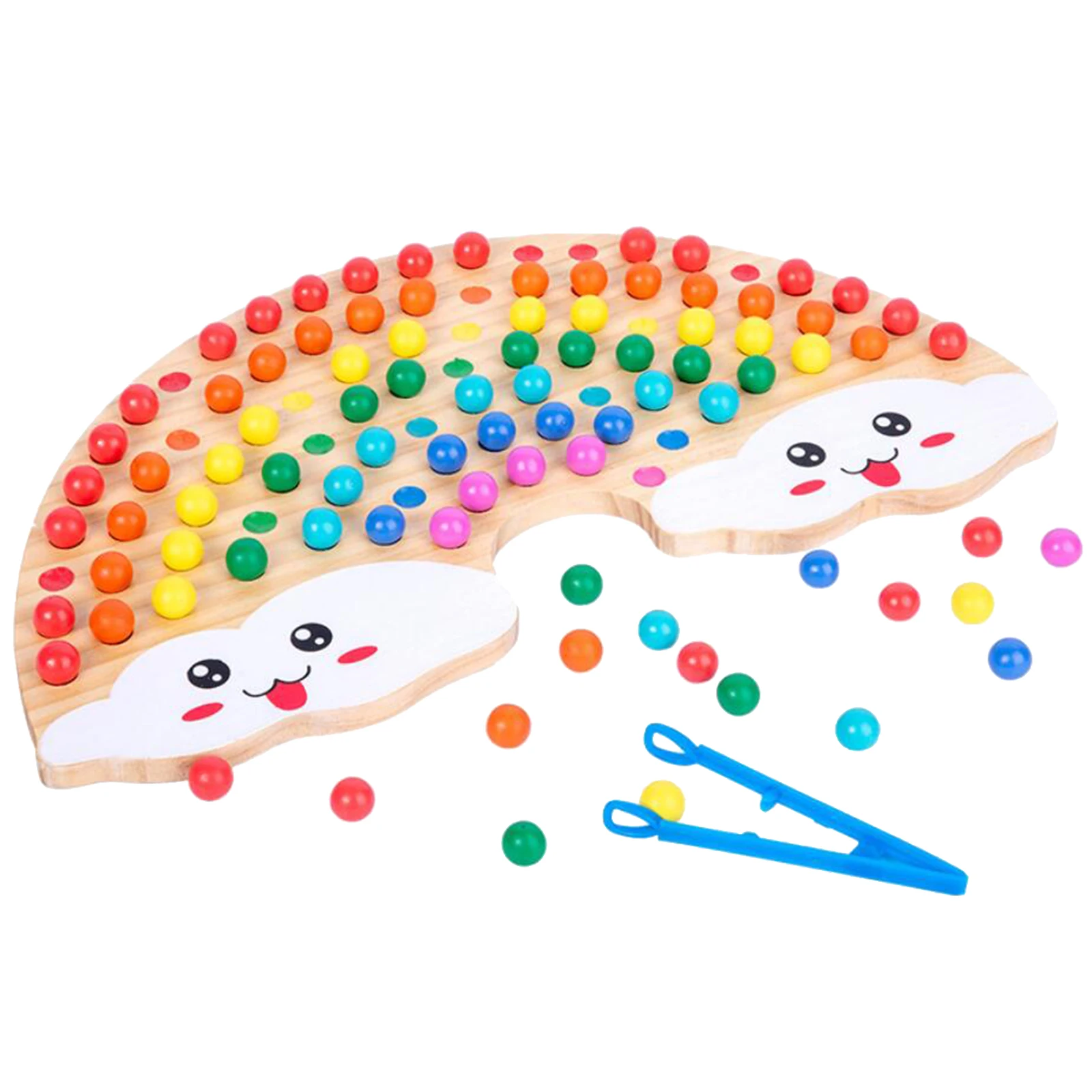 

Rainbow Wooden Board Beaded Game Puzzle Early Education Color Matching Toy
