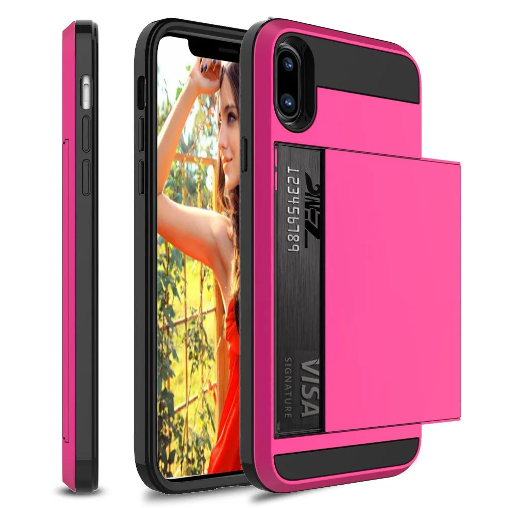 Rose Гибридный защитный чехол для iPhone 8, 7, 6, 6S Plus, кошелек, чехол держатель для карт, противоударный резиновый бампер, чехол для iPhone X, 10, 6, 6 S, чехол - Цвет: Rose
