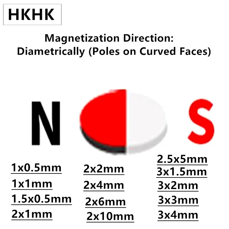 hall magnetic NdFeB Magnet 1x0.5 1x1 1.5x0.5 2x1 2x2 2x4 2x6 2x10 2.5x5 3x1.5 3x2 3x3 3x4 mm Diametrically Magnetized N45H
