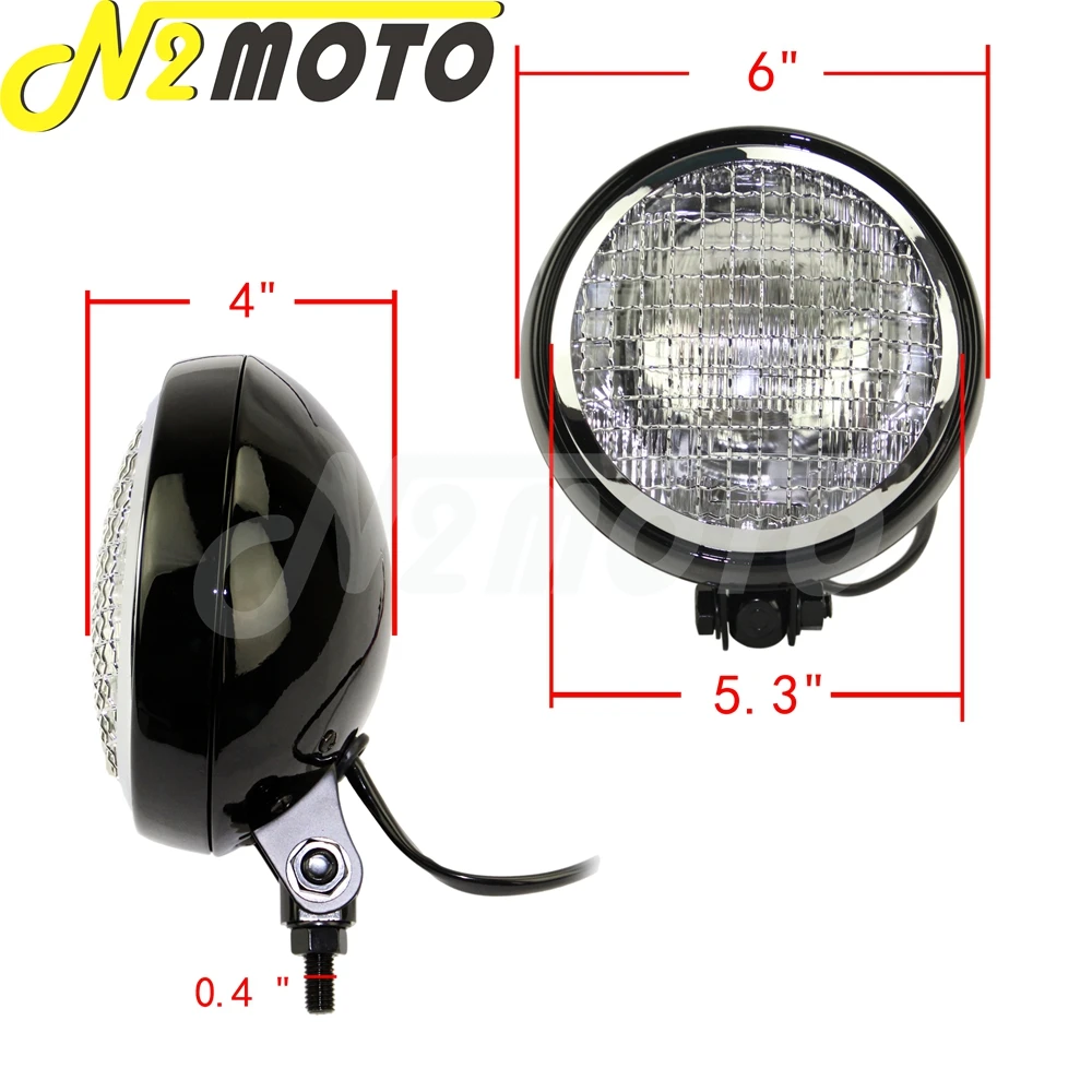 

Clear Lens Mesh Head Lamp 5.75'' Retro Motorcycle Front Lighting Hight Low Beam Headlight Bottom Install Universal for Harley