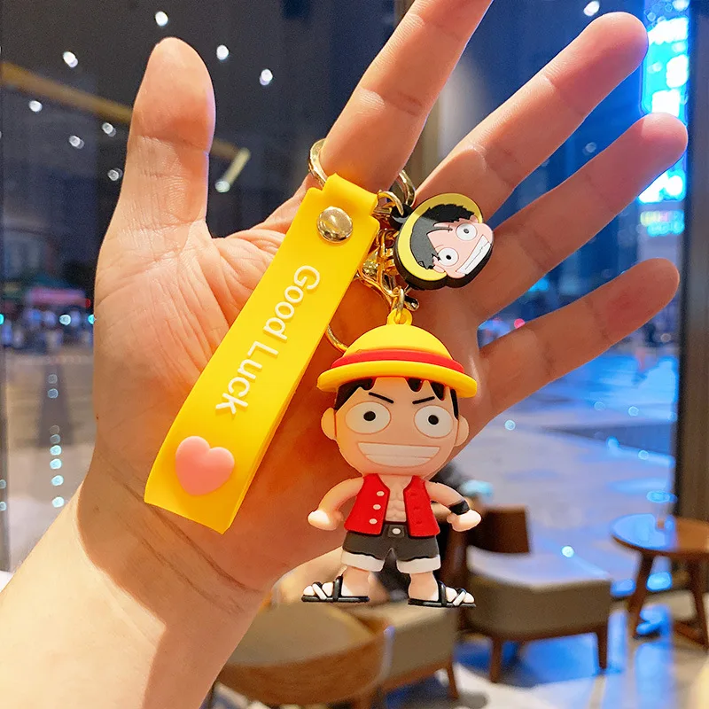 

High Quality New Charm Cartoon Anime One Piece Keychain Fashion PVC Luffy Keyring Charm Trinket Toy Men Woman Bag Key Chain
