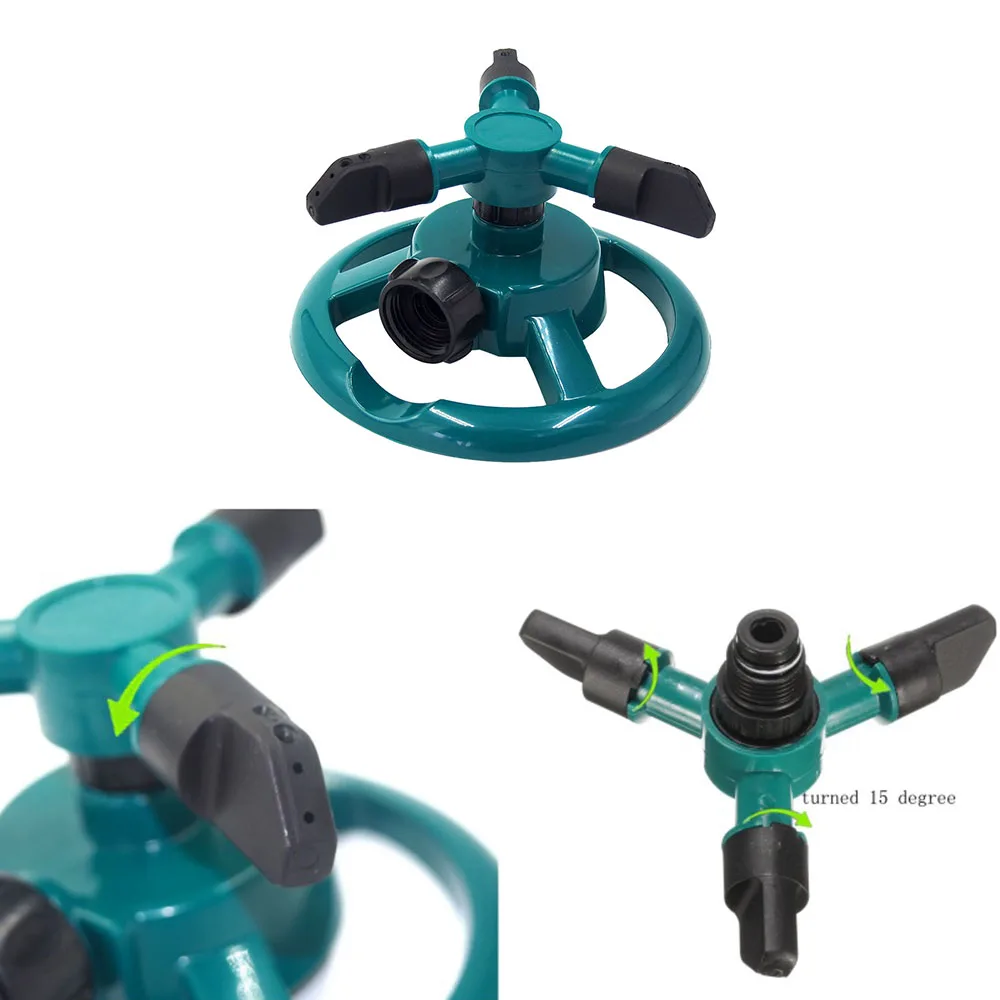 

Garden Sprinklers Automatic Watering 360 Degree Circle Rotating Water Sprinkler 3 Nozzles Three Arm Garden Pipe Hose