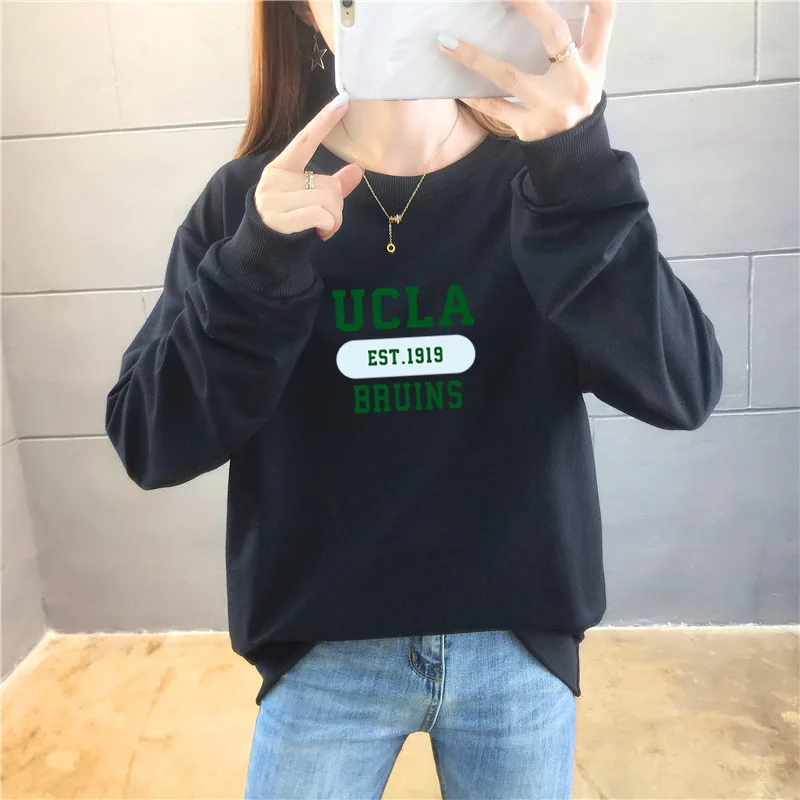

2020 Women Hooded Sweatshirts Casual O-Neck Solid Long Sleeve Blouse Loose Sweatershirt Tops one
