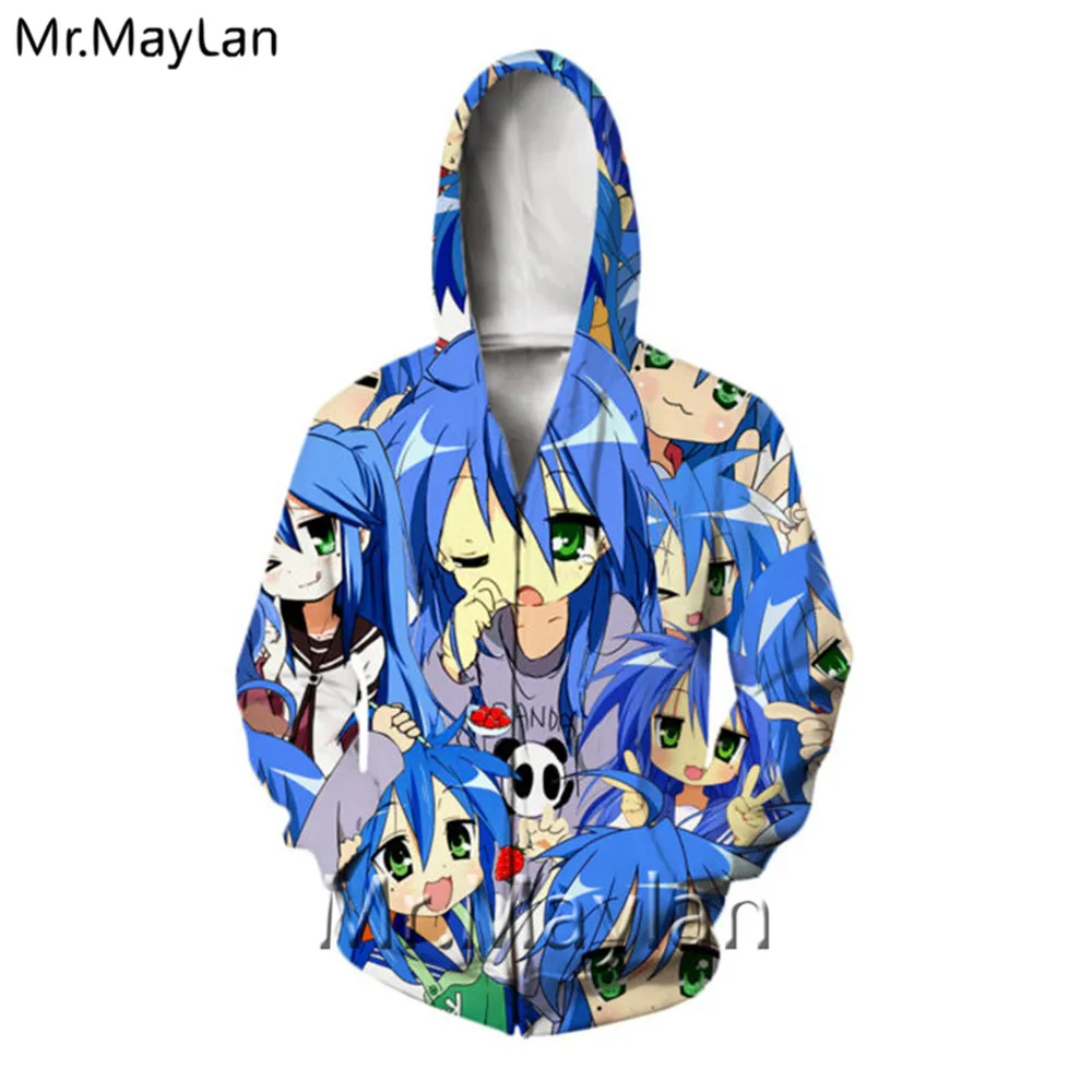 

Custom Lucky Star Hoodies Blue Cool Anime Sweatshirts Couple Fans Pullover Casual Male/Women Fashion Long Sleeve Streetwear Top